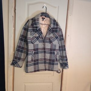 Aqua Gray and Blue Plaid Pea Coat